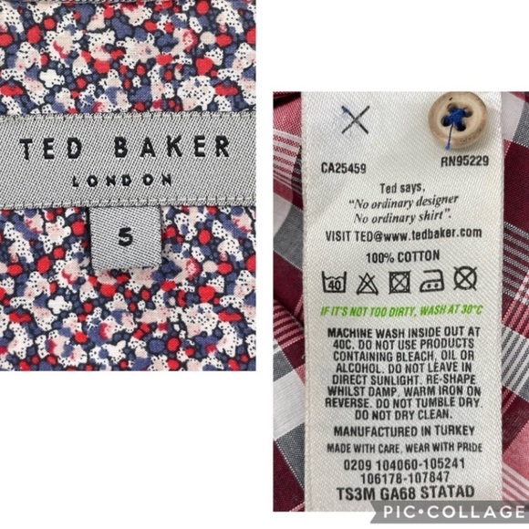 Ted Baker Burgundy/Gray Plaid Check Button Up Business Casual Shirt  Size 5/ XL - Picture 3 of 15